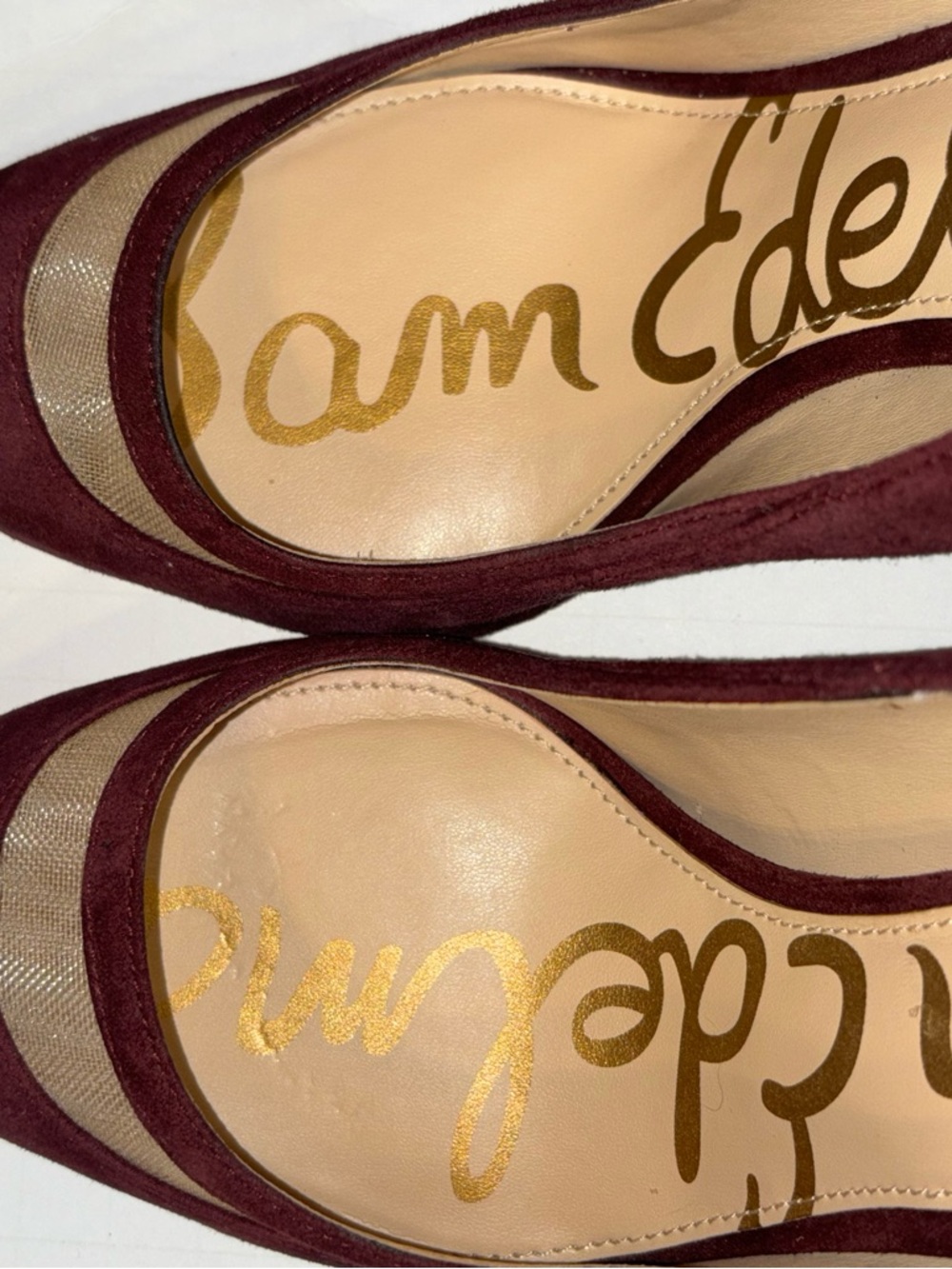 Sam Edelman Burgundy Suede Pointed-Toe Mesh-Inset Pumps - Picture 8 of 15